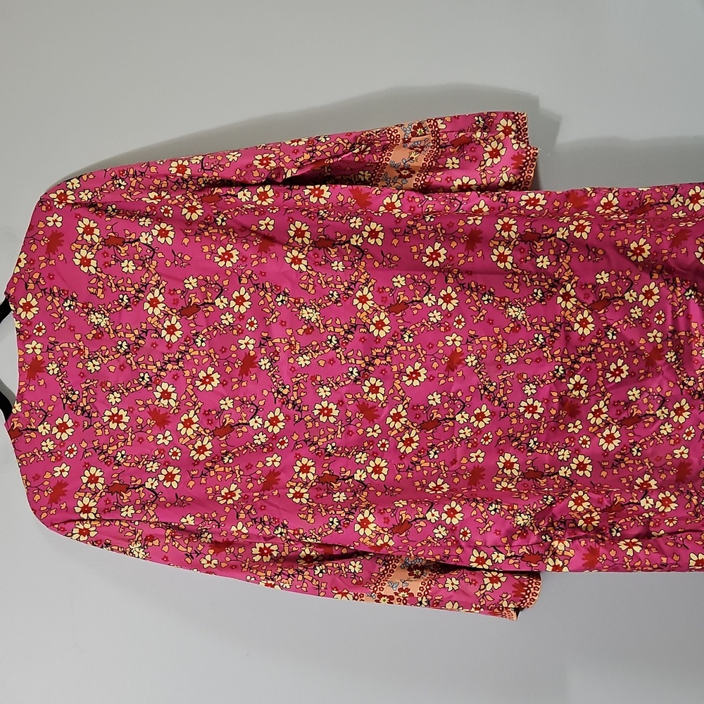 Oriental Style Kimono Cover Up Lightweight Open Front Floral Size S/M #1029 - Picture 6 of 12